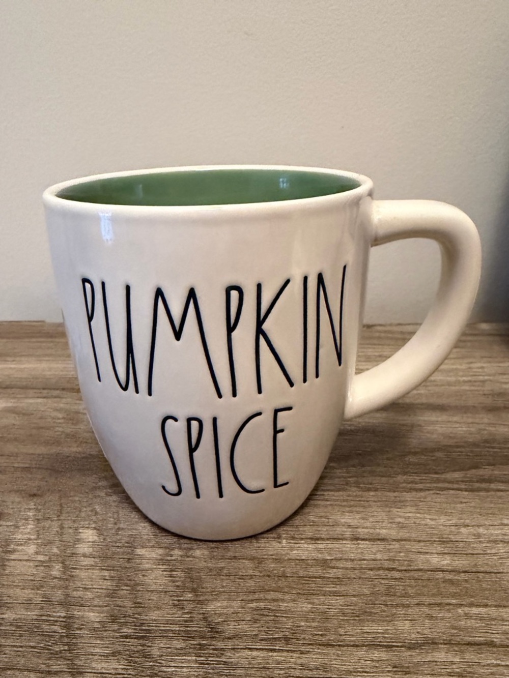 Rae Dunn Pumpkin Spice Ceramic Coffee Mug - White with Green Interior